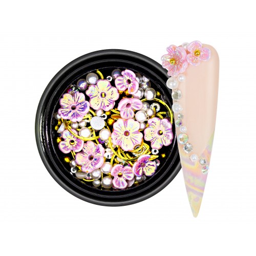 Nail Art Overlay 3D Pearls Flower Mix Pink